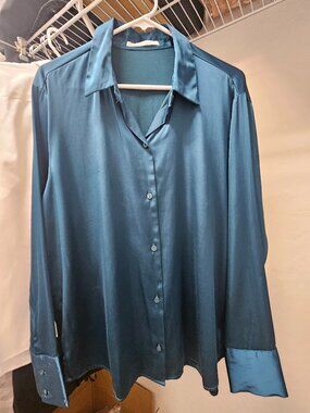 Abercrombie & Fitch Collared Button-Front Blouse - Jewel Green - Size L